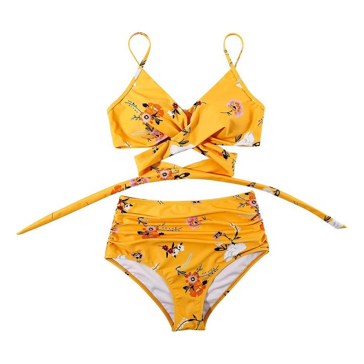 Belle højtaljet, farverig dame-bikini