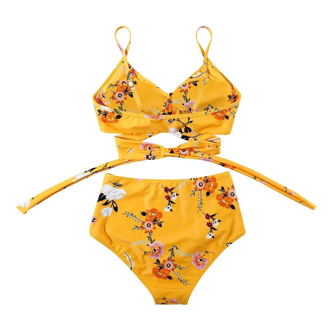 Belle højtaljet, farverig dame-bikini