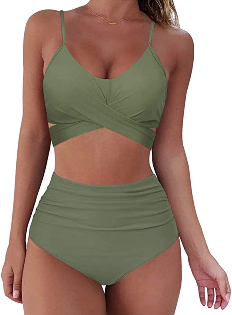 Belle højtaljet, farverig dame-bikini