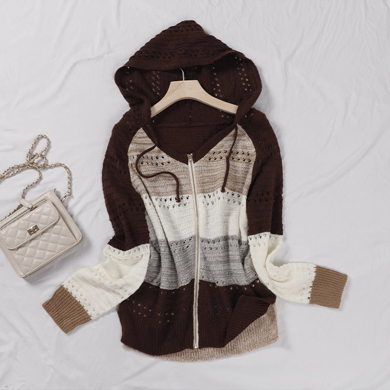 Hooded knitted cardigan