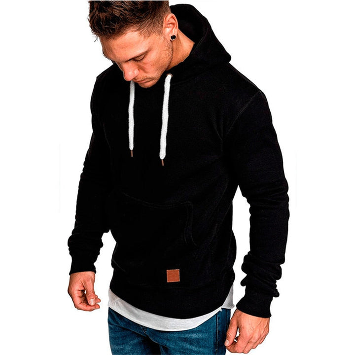 Casual hoodie for men – with kangaroo pocket and white drawstring