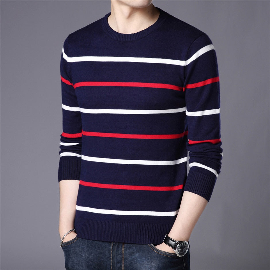 Herremode | Casual stribet sweater med rund hals