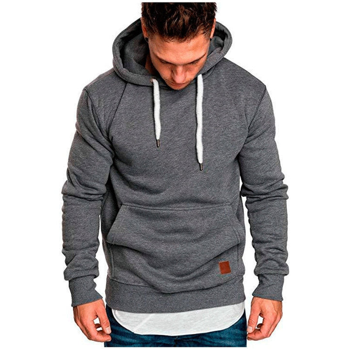 Casual hoodie for men – with kangaroo pocket and white drawstring