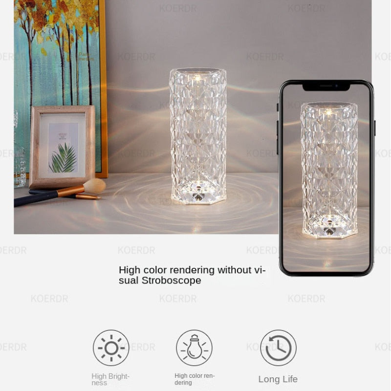 Guesolarz | LED krystal bordlampe diamant natlys