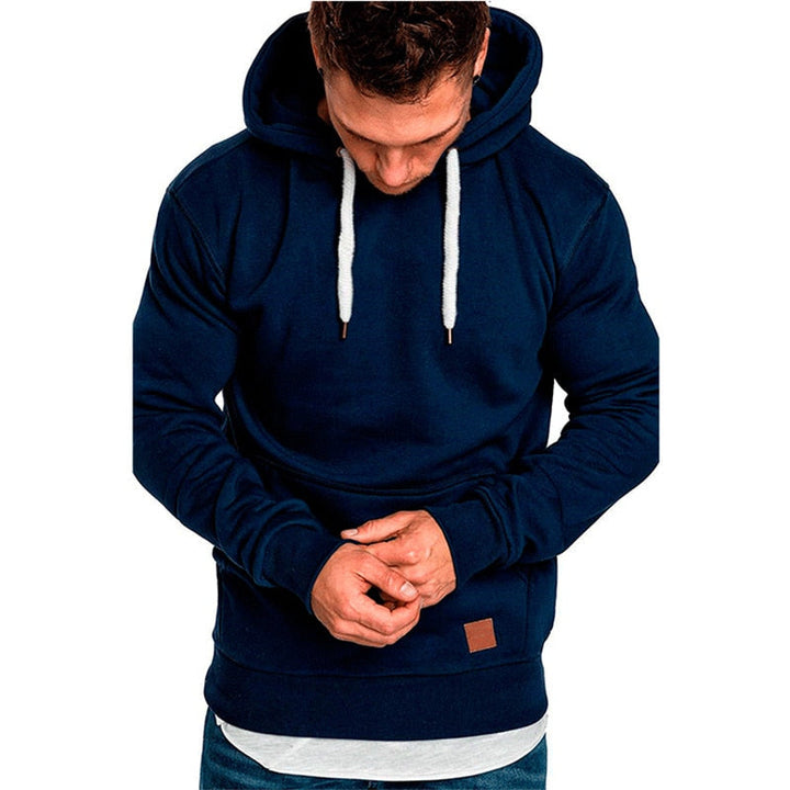 Casual hoodie for men – with kangaroo pocket and white drawstring