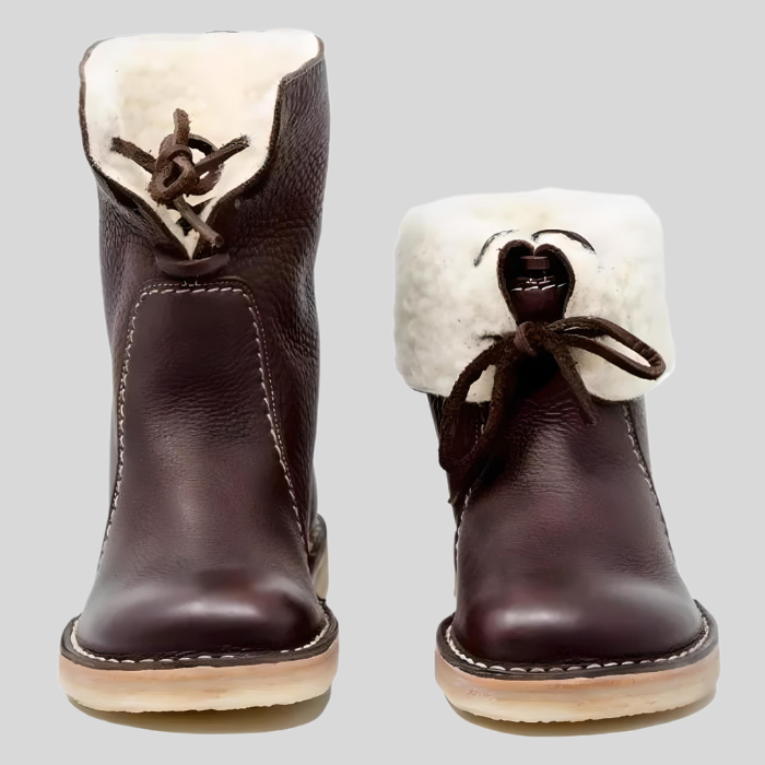 Victoria - High-waisted winter lace-up shoes with inner imitation lining