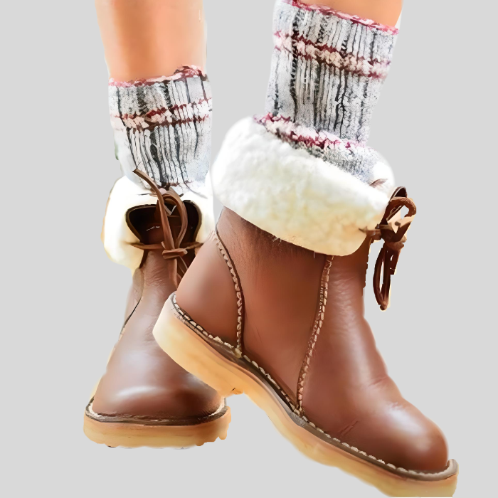 Victoria - High-waisted winter lace-up shoes with inner imitation lining