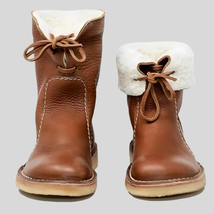 Victoria - High-waisted winter lace-up shoes with inner imitation lining