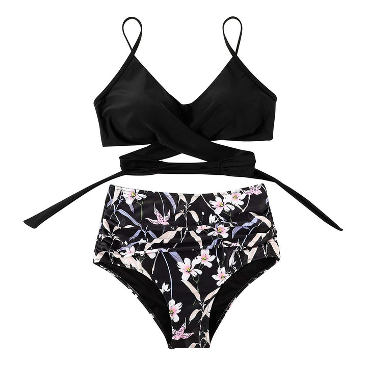 Belle højtaljet, farverig dame-bikini