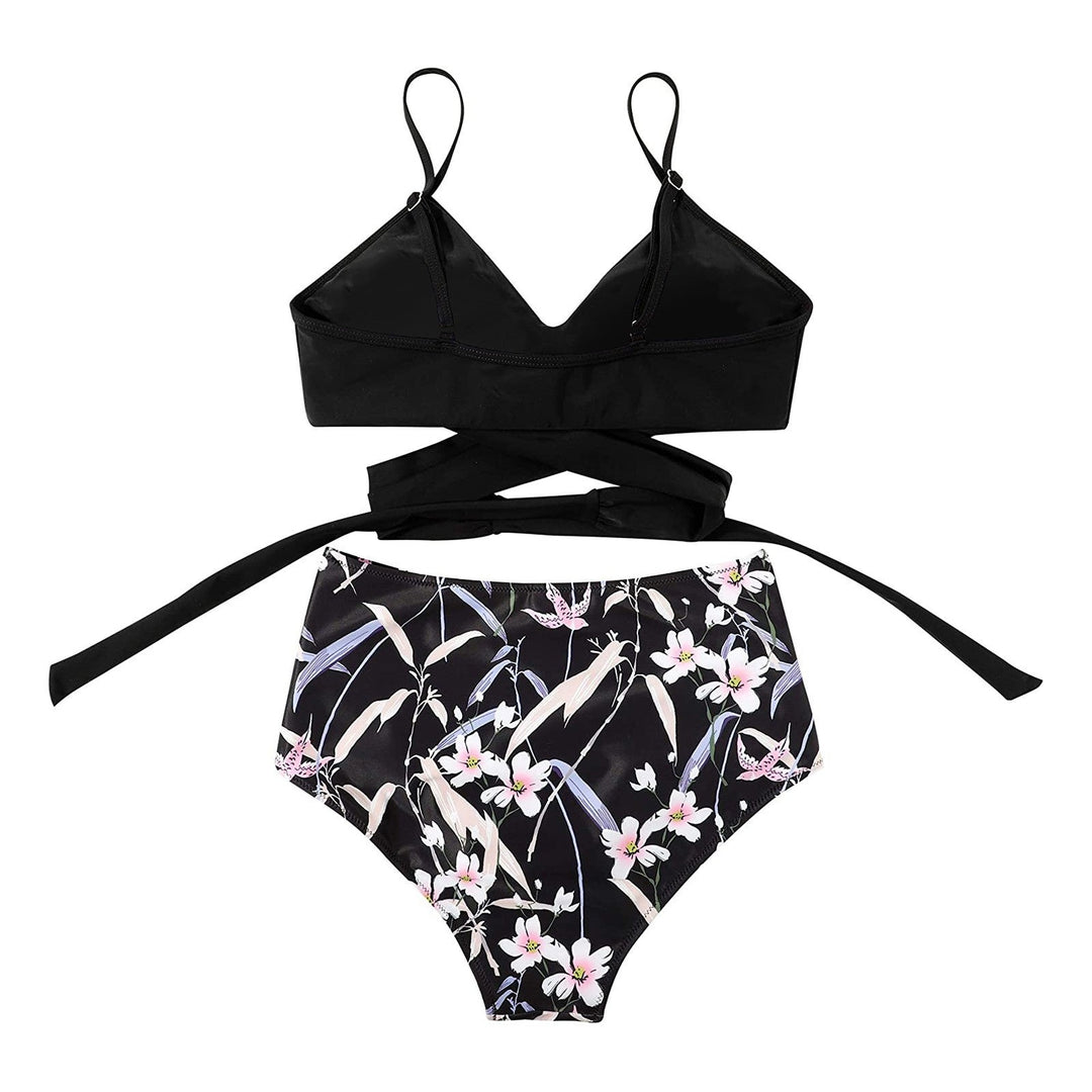 Belle højtaljet, farverig dame-bikini