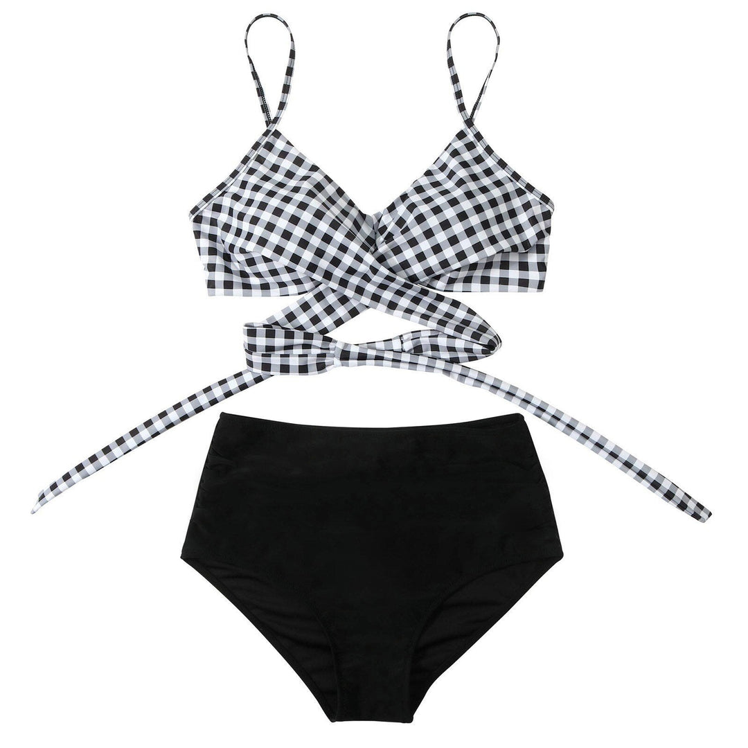 Belle højtaljet, farverig dame-bikini